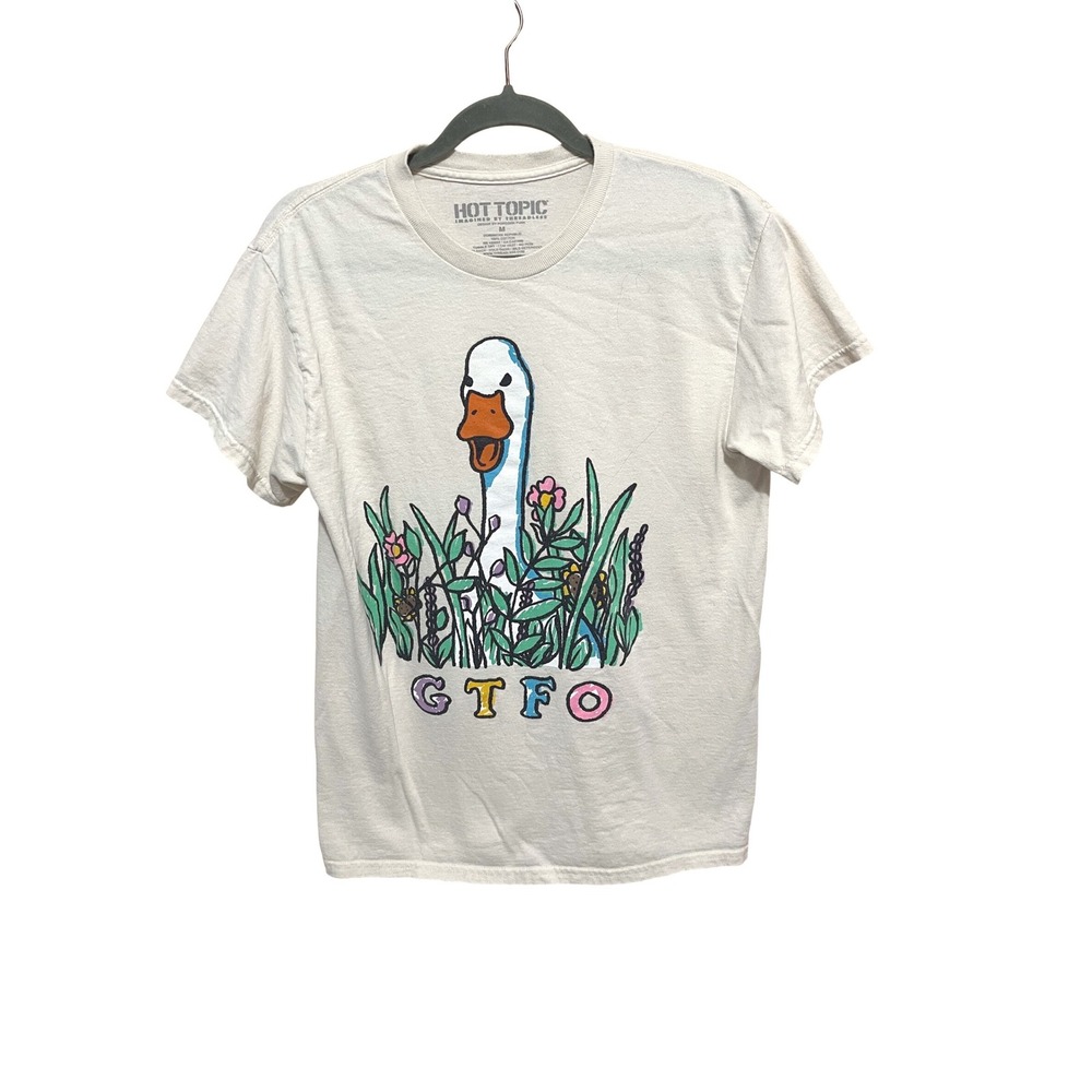 Hot Topic Threadless GTFO Goose Flower Graphic Tee Cream Medium Popcorn Punk - Picture 2 of 6